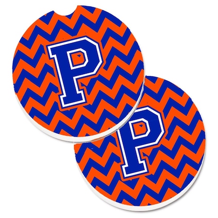 Carolines Treasures Letter P Chevron Orange and Blue Set of 2 Cup Holder Car Coaster CJ1044-PCARC